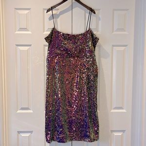 Sequined Purple Multi-Color Slip Dress